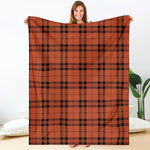 Orange And Black Tartan Pattern Print Blanket