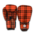 Orange And Black Tartan Pattern Print Boxing Gloves