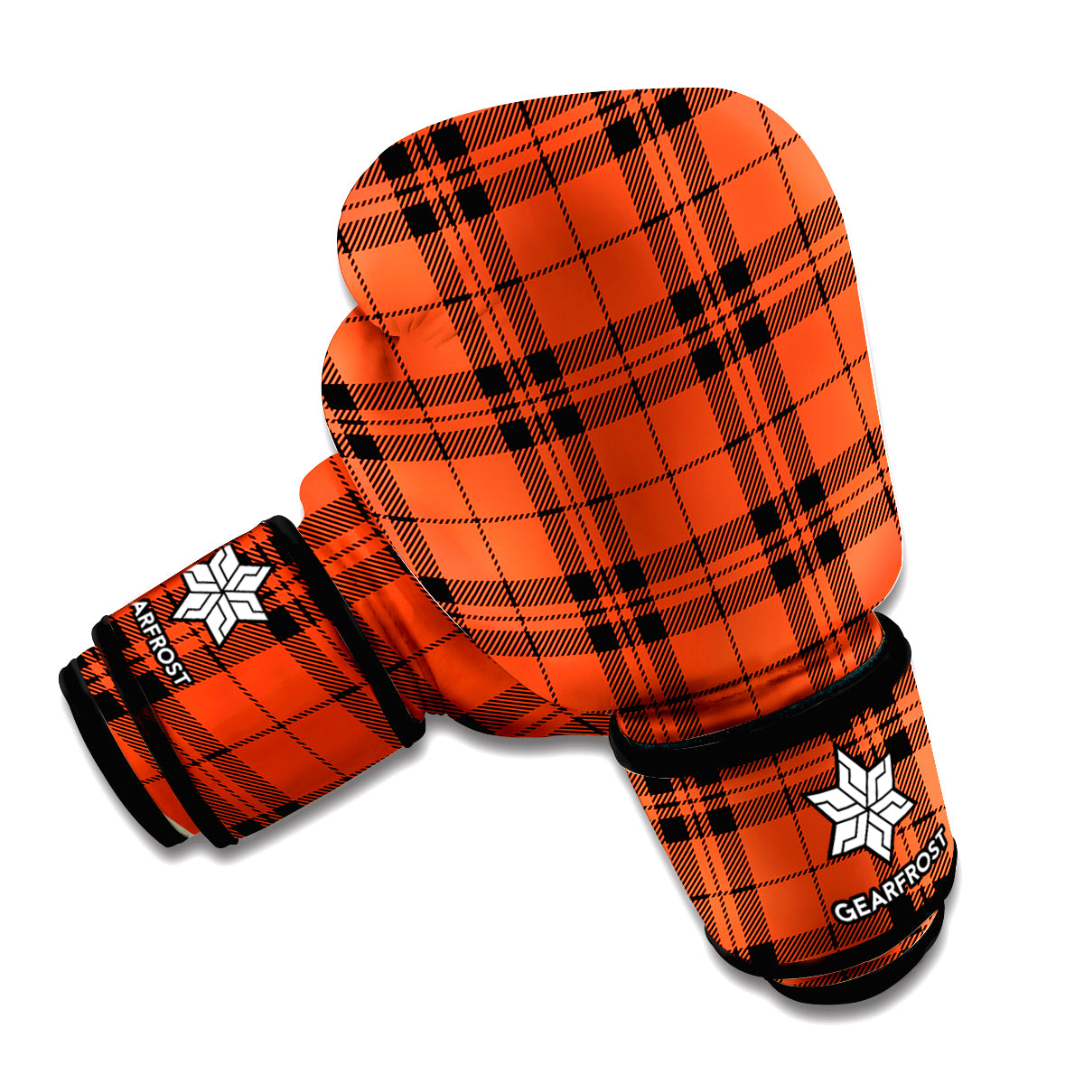Orange And Black Tartan Pattern Print Boxing Gloves