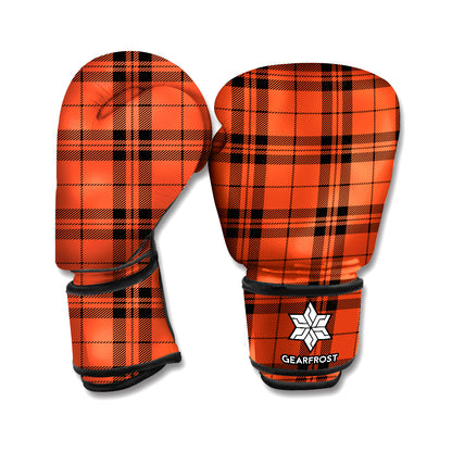 Orange And Black Tartan Pattern Print Boxing Gloves