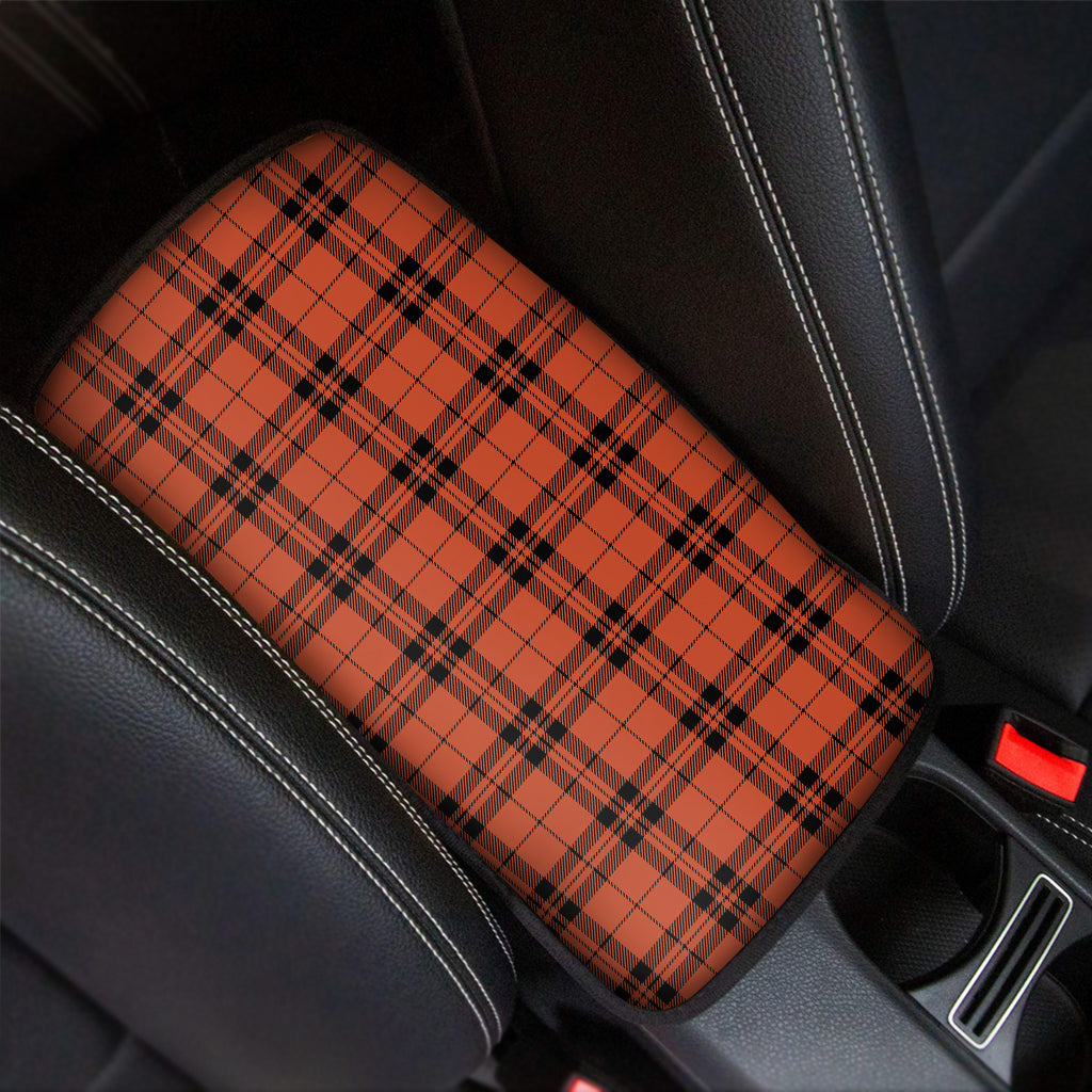 Orange And Black Tartan Pattern Print Car Center Console Cover