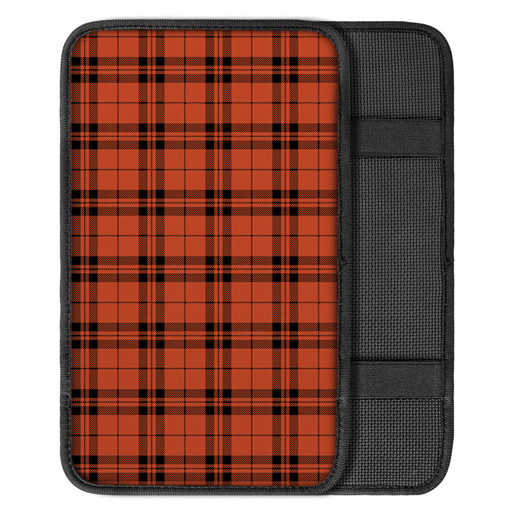 Orange And Black Tartan Pattern Print Car Center Console Cover
