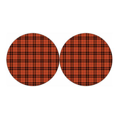 Orange And Black Tartan Pattern Print Car Coasters