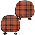 Orange And Black Tartan Pattern Print Car Headrest Covers