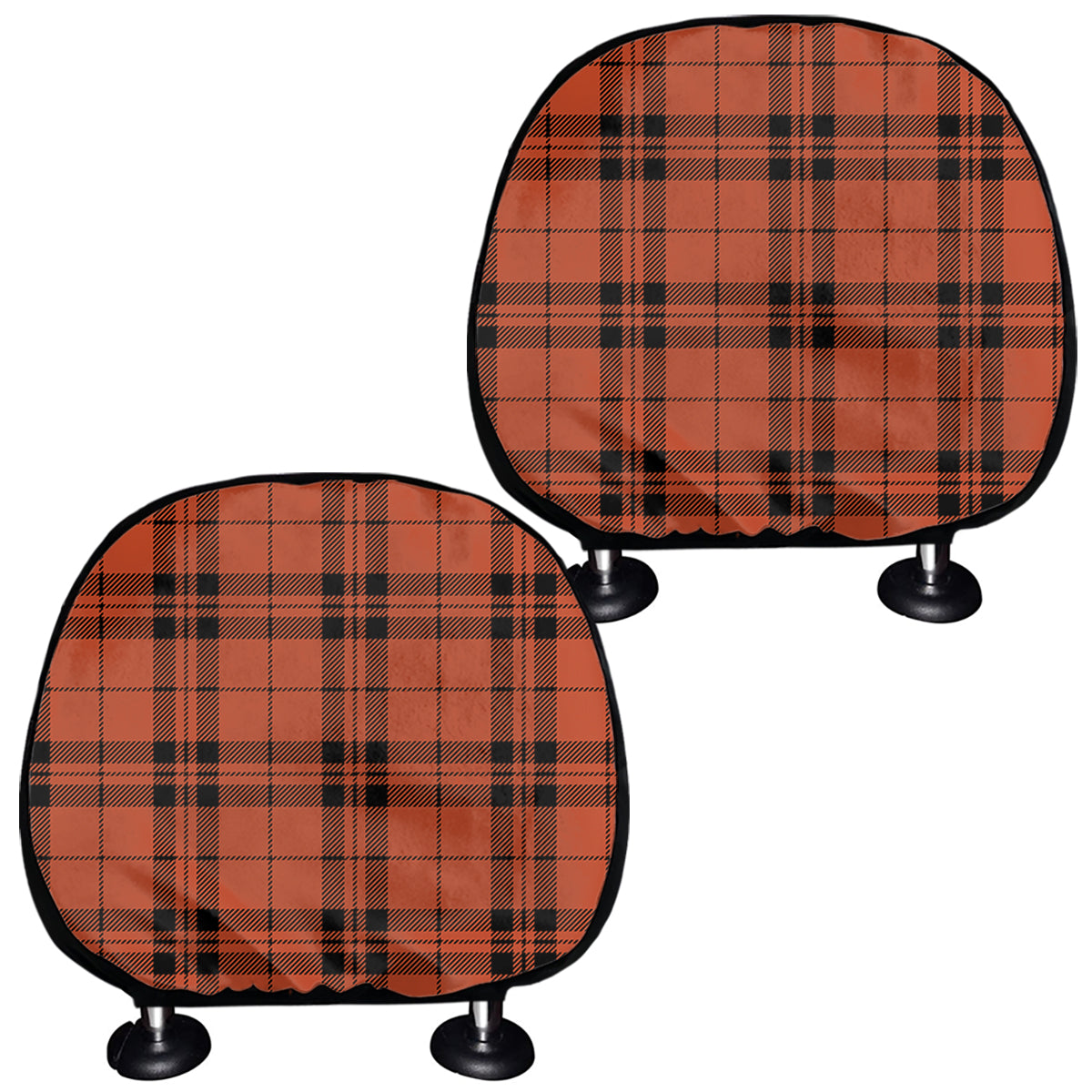 Orange And Black Tartan Pattern Print Car Headrest Covers
