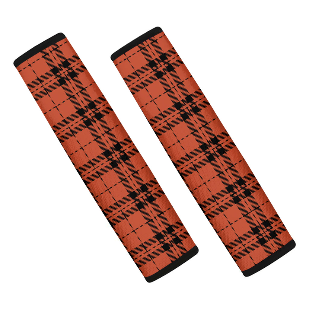 Orange And Black Tartan Pattern Print Car Seat Belt Covers