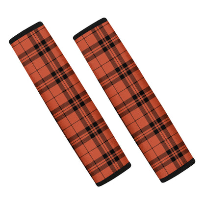 Orange And Black Tartan Pattern Print Car Seat Belt Covers