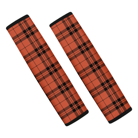 Orange And Black Tartan Pattern Print Car Seat Belt Covers