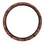 Orange And Black Tartan Pattern Print Car Steering Wheel Cover
