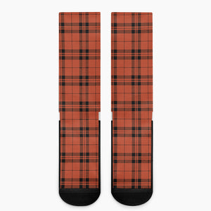 Orange And Black Tartan Pattern Print Crew Socks