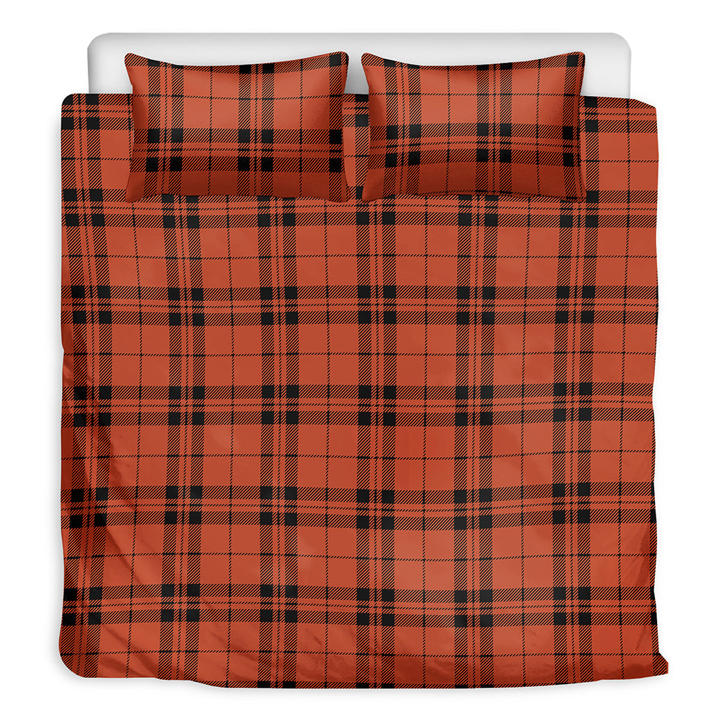 Orange And Black Tartan Pattern Print Duvet Cover Bedding Set