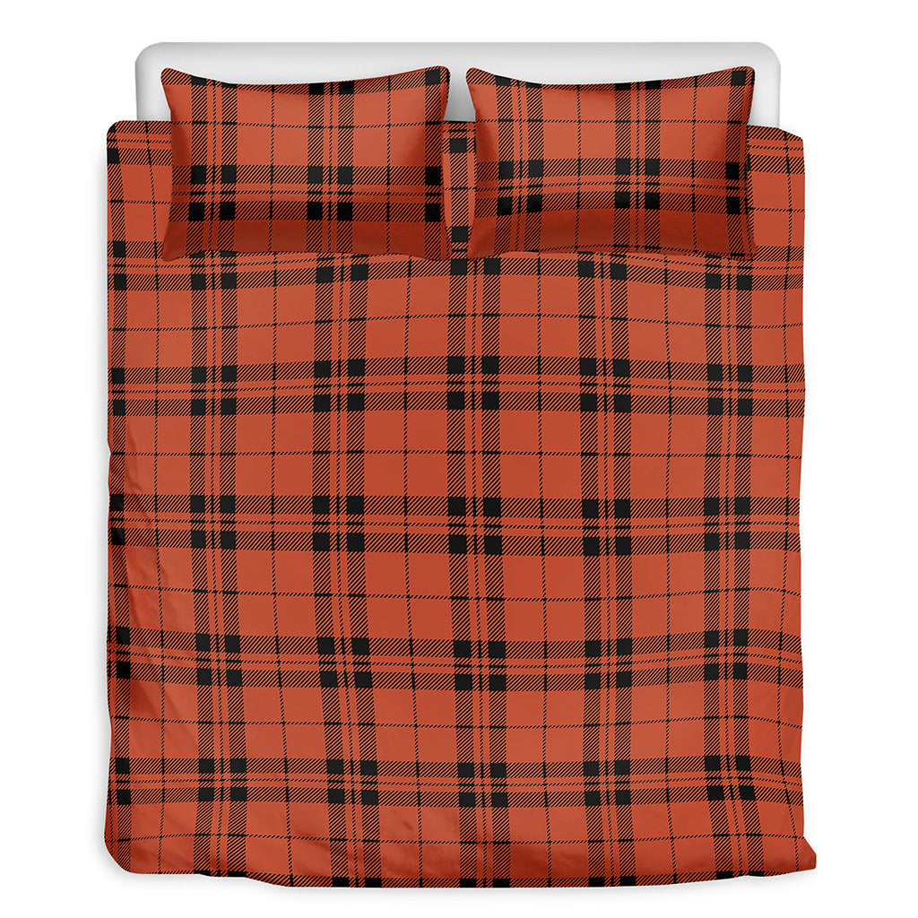 Orange And Black Tartan Pattern Print Duvet Cover Bedding Set
