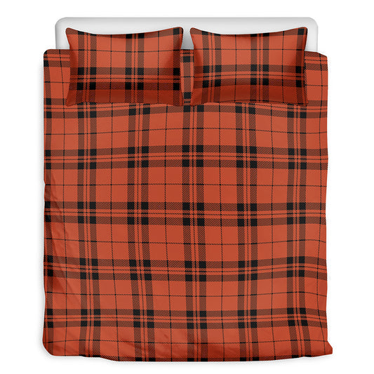 Orange And Black Tartan Pattern Print Duvet Cover Bedding Set