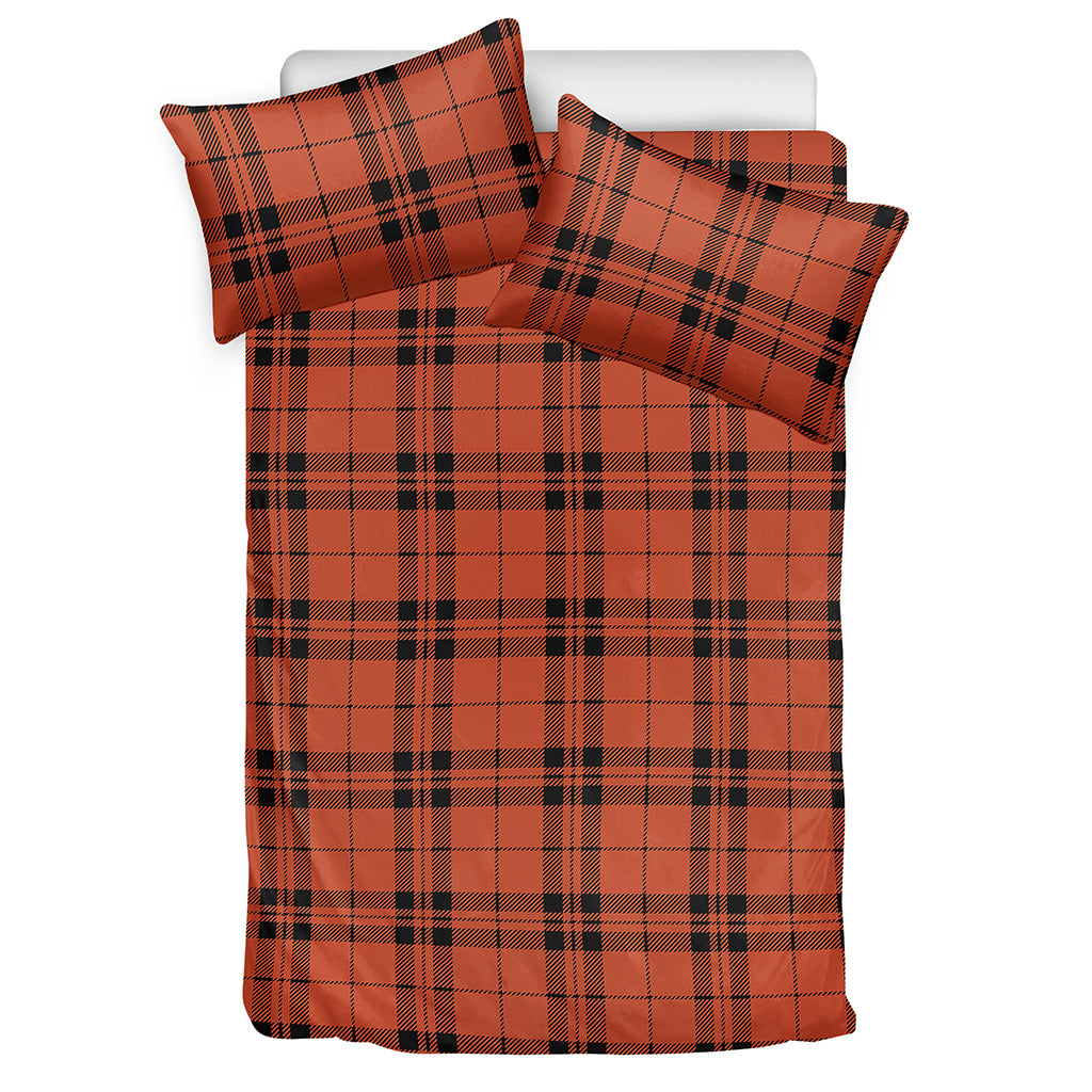 Orange And Black Tartan Pattern Print Duvet Cover Bedding Set