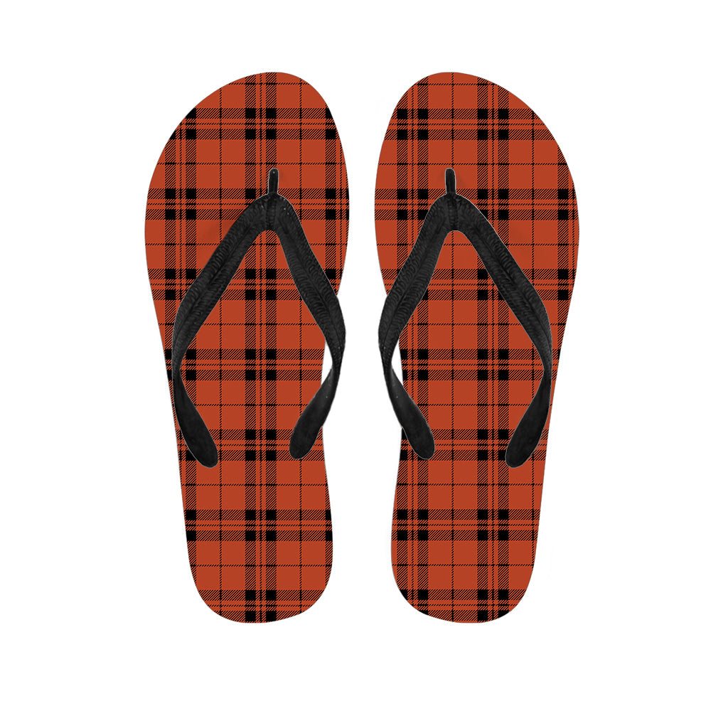 Orange And Black Tartan Pattern Print Flip Flops