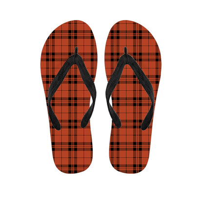 Orange And Black Tartan Pattern Print Flip Flops