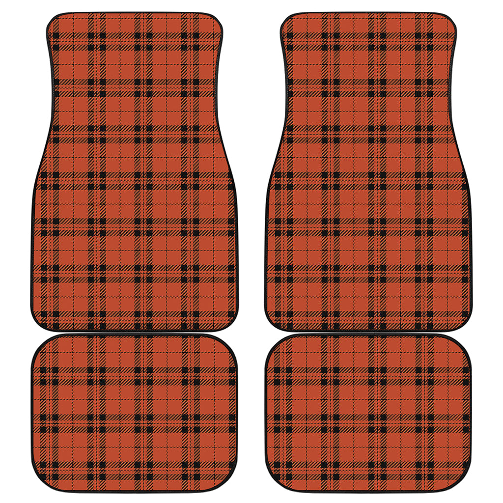 Orange And Black Tartan Pattern Print Front and Back Car Floor Mats