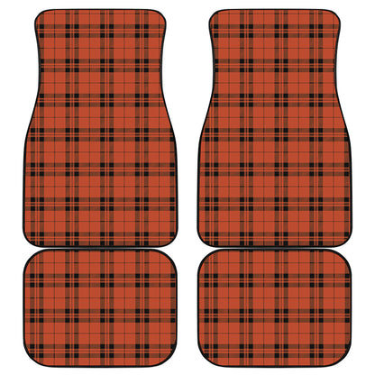 Orange And Black Tartan Pattern Print Front and Back Car Floor Mats