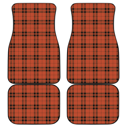 Orange And Black Tartan Pattern Print Front and Back Car Floor Mats