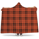 Orange And Black Tartan Pattern Print Hooded Blanket