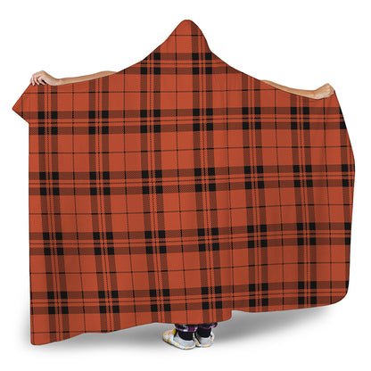 Orange And Black Tartan Pattern Print Hooded Blanket