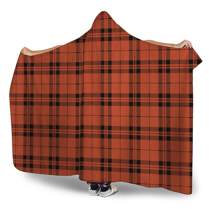 Orange And Black Tartan Pattern Print Hooded Blanket