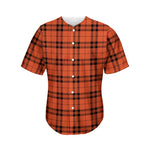 Orange And Black Tartan Pattern Print Men's Baseball Jersey