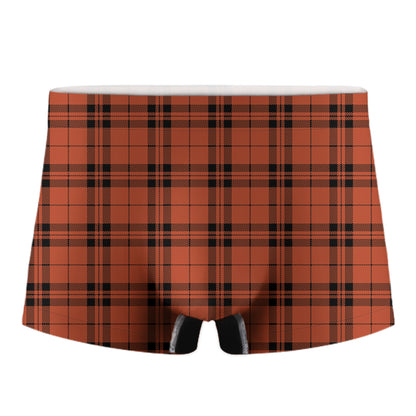 Orange And Black Tartan Pattern Print Men's Boxer Briefs