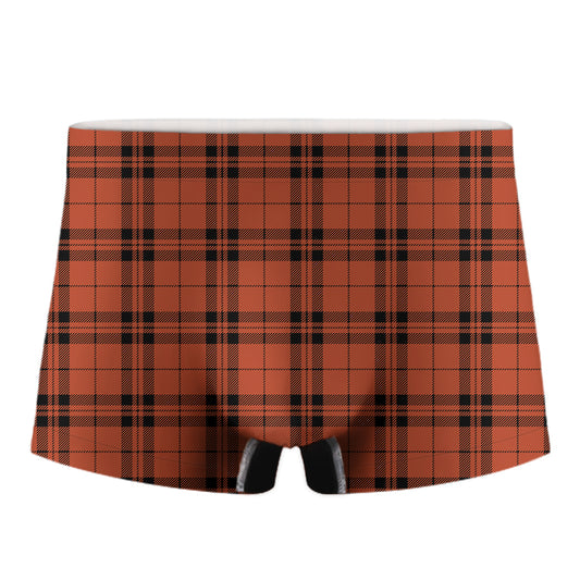 Orange And Black Tartan Pattern Print Men's Boxer Briefs