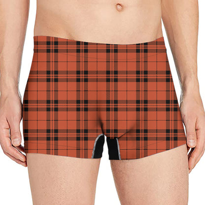 Orange And Black Tartan Pattern Print Men's Boxer Briefs
