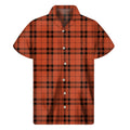Orange And Black Tartan Pattern Print Men's Short Sleeve Shirt