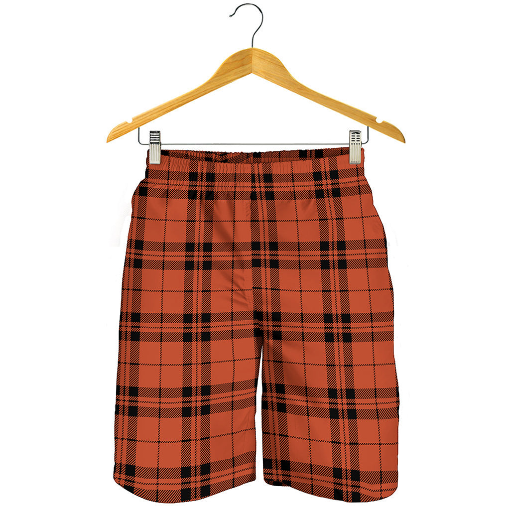 Orange And Black Tartan Pattern Print Men's Shorts