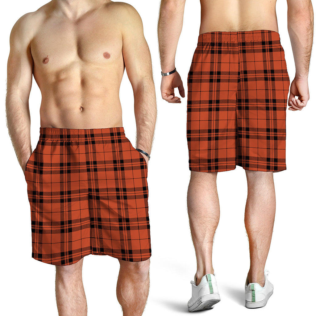 Orange And Black Tartan Pattern Print Men's Shorts