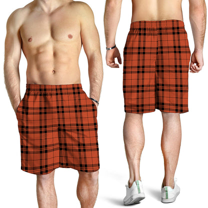 Orange And Black Tartan Pattern Print Men's Shorts