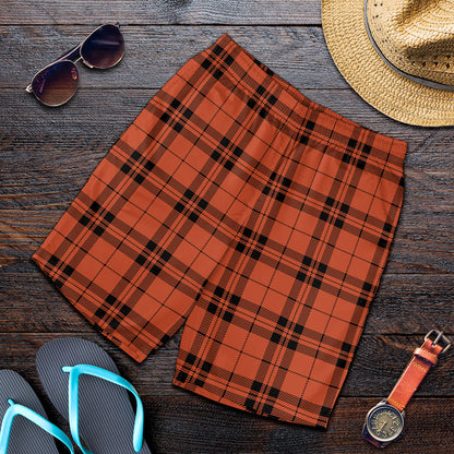 Orange And Black Tartan Pattern Print Men's Shorts