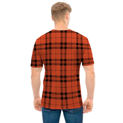 Orange And Black Tartan Pattern Print Men's T-Shirt