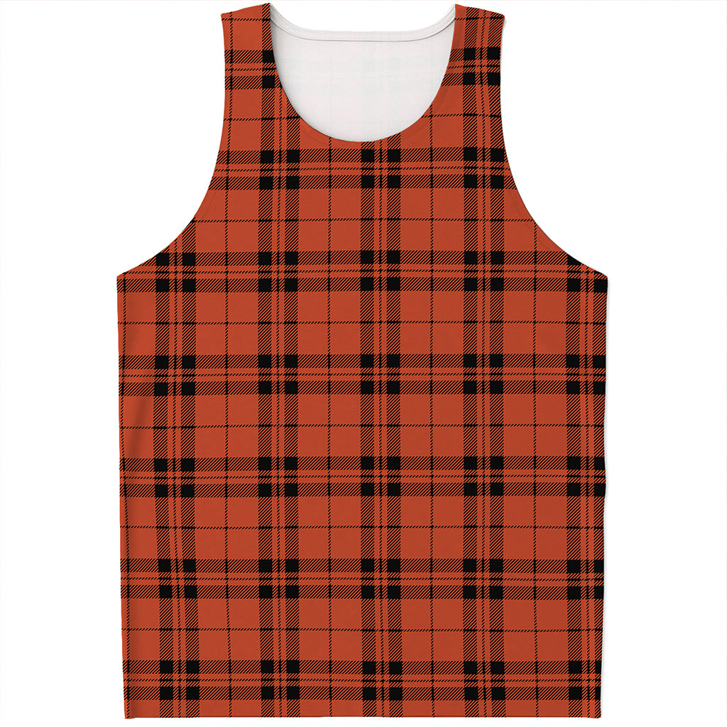 Orange And Black Tartan Pattern Print Men's Tank Top