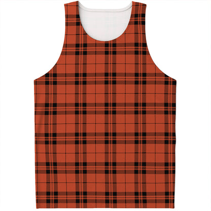 Orange And Black Tartan Pattern Print Men's Tank Top