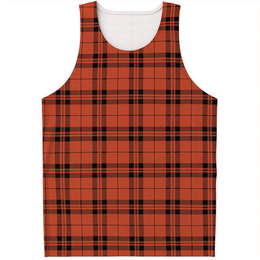Orange And Black Tartan Pattern Print Men's Tank Top