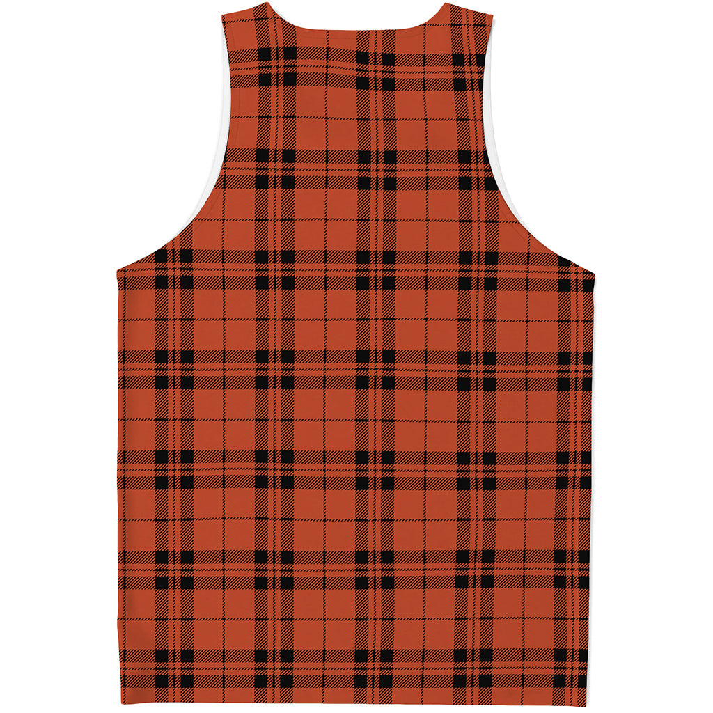 Orange And Black Tartan Pattern Print Men's Tank Top