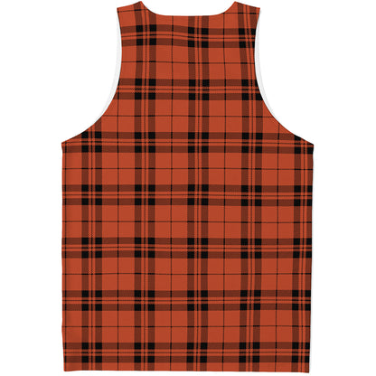 Orange And Black Tartan Pattern Print Men's Tank Top
