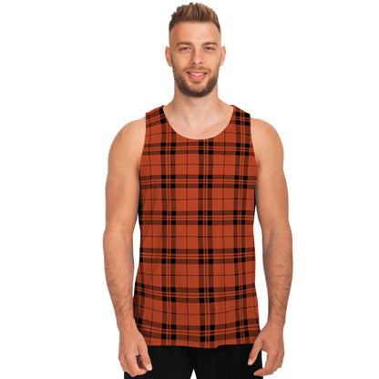 Orange And Black Tartan Pattern Print Men's Tank Top