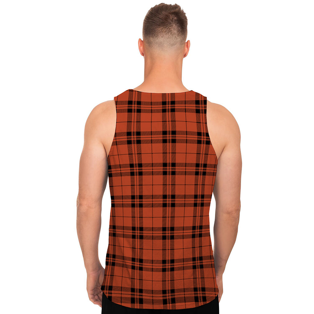 Orange And Black Tartan Pattern Print Men's Tank Top