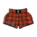 Orange And Black Tartan Pattern Print Muay Thai Boxing Shorts