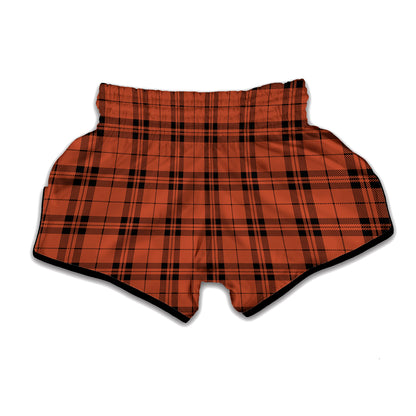 Orange And Black Tartan Pattern Print Muay Thai Boxing Shorts