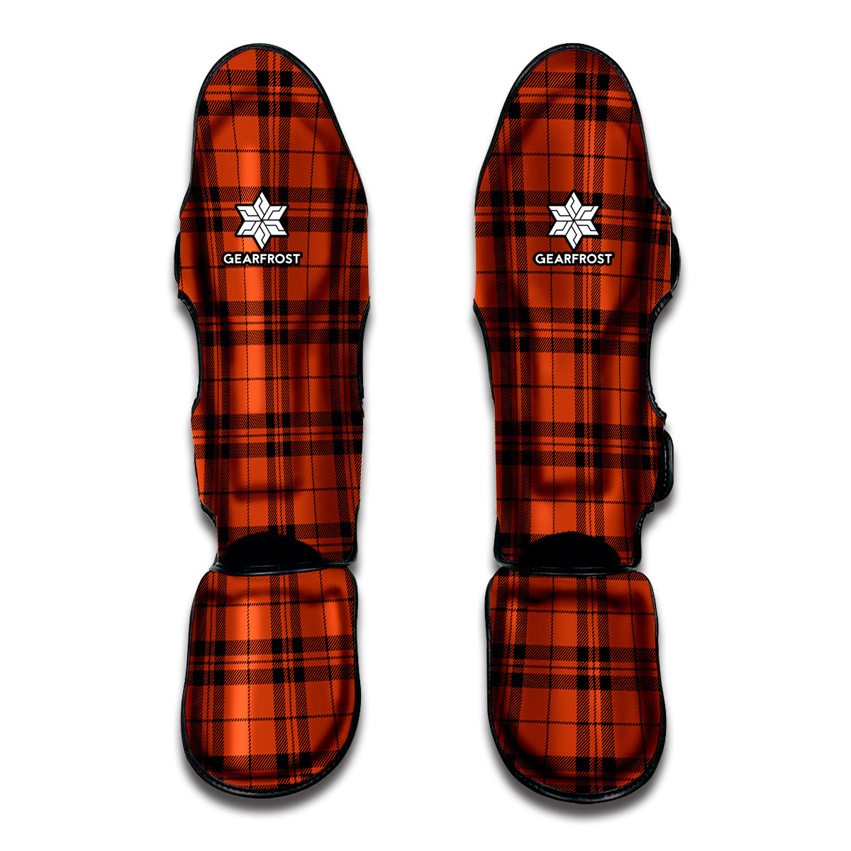 Orange And Black Tartan Pattern Print Muay Thai Shin Guard