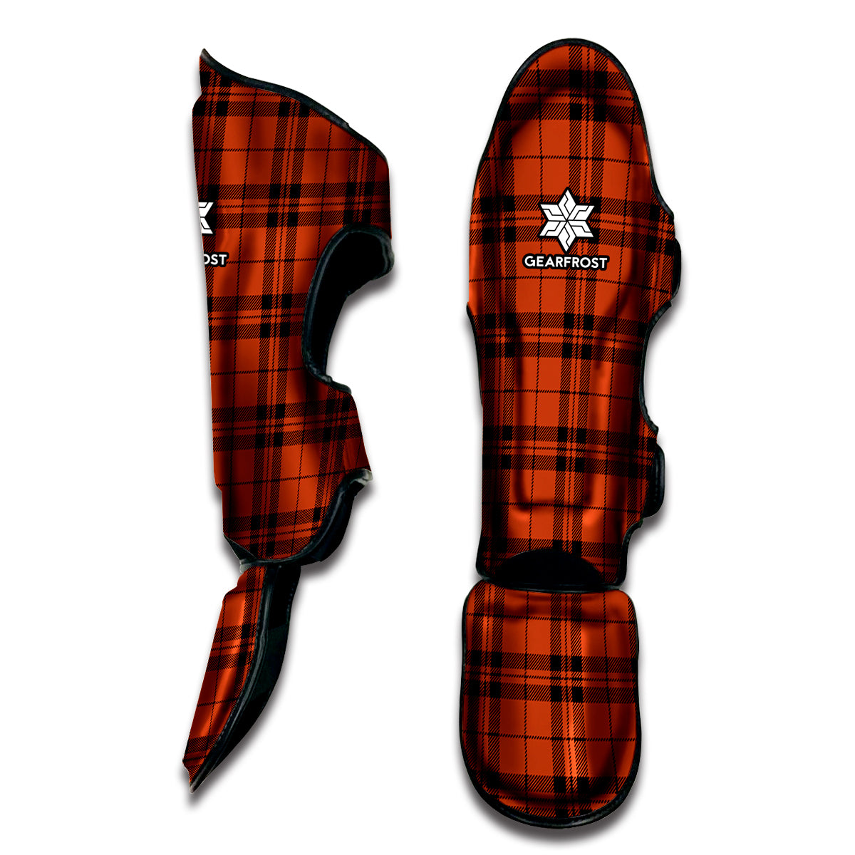 Orange And Black Tartan Pattern Print Muay Thai Shin Guard