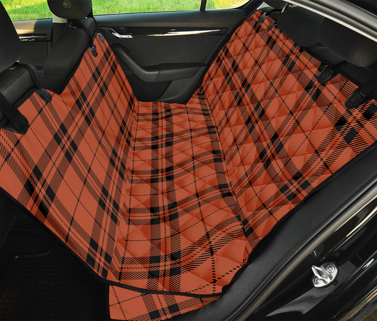 Orange And Black Tartan Pattern Print Pet Car Back Seat Cover