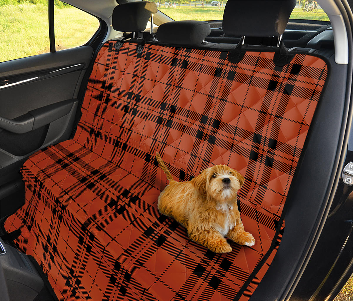 Orange And Black Tartan Pattern Print Pet Car Back Seat Cover