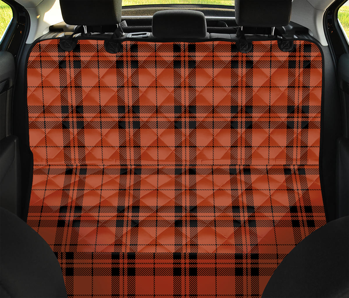Orange And Black Tartan Pattern Print Pet Car Back Seat Cover